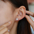 S925 Sterling Silver Moissanite Square Rhombus Earrings for Men and Women-0-2