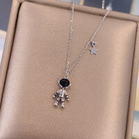 wholesale S925 Sterling Silver Trendy Astronaut Necklace Hip-hop Retro Spaceman New Couple Sweater Chain-Copper platinum
