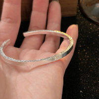 wholesale S925 Sterling Silver Crushed Ice Heart Bracelet for Women, CNC Crafted, Niche Fashion Minimalist Star Bangle, Versatile-Love model (silver)