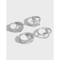 wholesale S925 Sterling Silver Korean-style Ins Multi-layer Interwoven Woven Heart Women's Knuckle Ring Pinky Ring Toe Ring Stacking Ring Set-JA418 model [No. 7/Adjustable] Adjustable opening