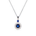 wholesale 925 Sterling Silver Super Sparkling Blue Sapphire Necklace Collarbone Chain Women Small Luxury Advanced Blue Crystal Zircon Round Pendant-0-3