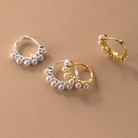 wholesale S925 Sterling Silver Six Bead Ear Cuff with Ins Style Design for Women M03873-S925 silver pair gold>925 silver