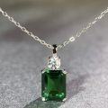 wholesale S925 Sterling Silver Necklace for Women with Aquamarine, Zircon, and High-Carbon Diamond Set, Simple Matching Chain with Emerald Cut Pendant Wholesale-0-8