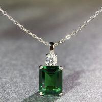 wholesale S925 Sterling Silver Rock Sugar Necklace for Women with Zircon Gemstone Colored Gem Choker Chain Emerald Cut High Carbon Diamond Pendant Set-Green Diamond-XL101 925 Silver