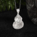 wholesale Silver Makers S999 Hollowed-out Gourd Pendant with Double Blessings and Chinese Character "Fu" Design, Fashionable Retro Chinese Style Versatile Accessory-0-0