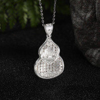 wholesale Silver Makers S999 Hollowed-out Gourd Pendant with Double Blessings and Chinese Character "Fu" Design, Fashionable Retro Chinese Style Versatile Accessory-Silver-white gourd single pendant>pure silver