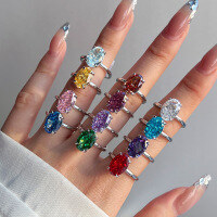wholesale S925 Sterling Silver Cross-Border New Ring for Women, Minimalist and High-End, Oval Ice-Cut Colored Zircon Birthstone Ring-DY120849-SW-WH 7