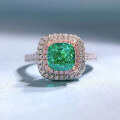 wholesale S925 Silver New Style Imported High Carbon Diamond 6*6 Paraiba Green Ring for Women,ins-0-1