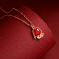 wholesale 925 Sterling Silver New Chinese Trendy Style Cute Snake Necklace for Women, Vintage National Tide Red Agate Zodiac Snake Pendant Choker with Engraving-0-1