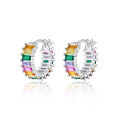wholesale S925 Sterling Silver Geometric Vintage Elegant High-End Jewelry Set with Colored Zircon Inlaid Ear Clips and Ring-0-0