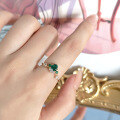 wholesale S925 Sterling Silver Gold-Plated Vintage-Inspired Lab-Grown Emerald Heart Light Luxury Ring by Dunli Jewelry-0-3