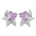 wholesale 925 silver jewelry, heart-shaped stud earrings with halo setting of fancy color diamonds and pink diamonds, 8*8 size, light luxury elegant earrings with a high-end feel-0-3