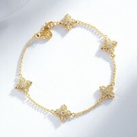 24K Gold-Plated Vajra Five-Flower Bracelet with Full Diamond Inlay-White Diamond-SL101-T