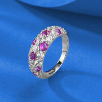 wholesale S925 Silver Summer New European and American Geometric Diamond-Inlaid Half-Circle Row Ring Cross-Border Exclusive Supply Source-R1484 Pink Diamond Ring Size 7