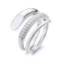 wholesale S925 Sterling Silver Multi-Layer Line Inlaid Diamond Open Ring Light Luxury Minimalist Design Index Finger Ring-0-4