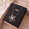 wholesale S925 Sterling Silver Five-Petal Flower Necklace for Women, Minimalist and Unique Style, Fresh and Elegant, Niche Sunflower Collarbone Chain-0-0