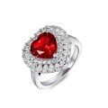 wholesale S925 Sterling Silver New Lab-Created Pigeon Blood Red Heart-Shaped Full Diamond Ring Light Luxury Style Cross-Border Hot Pick-0-4