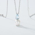 wholesale S925 Sterling Silver French Style Fashion Light Luxury Minimalist Drop-shaped Aquamarine Necklace for Women, Small Niche Collarbone Chain Wholesale-0-2