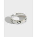 wholesale S925 Sterling Silver JL218 Korean-style INS Minimalist Vintage Aged Heart-shaped Adjustable Ring for Women-0-0