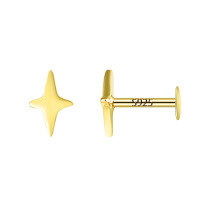 wholesale S925 Sterling Silver Ear Studs, Fashion Minimalist Star Four-pointed Star Eight-pointed Star Mini Ear Cartilage Piercing Flat Back Earrings-Golden four-pointed star (single) 1.0mm*6mm