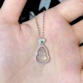 wholesale S925 Sterling Silver White Chalcedony Gourd Necklace, New Chinese-style Icy Clear Double-layer Small Fortune Pendant Exquisite Collarbone Chain Necklace-0-5
