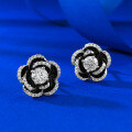 wholesale S925 Sterling Silver Live New Arrival Camellia Earrings 50mm Round White Diamond Flower Bud Ear Jewelry-0-1