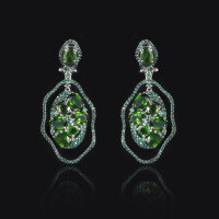 wholesale S925 Sterling Silver European & American Style Personalized Gemstone Earrings with Crystal Diopside, Luxurious and Whitening Earrings for Women-Natural diopside earrings