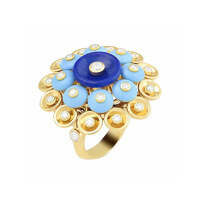wholesale 925 Silver Gold-Plated Ring with High-Carbon Diamond, Vanjia Gold Foil Beads, Lapis Lazuli, High-End Jewelry, Women's Style Ring-Enamel color 110 catties or less US size 6 (Hong Kong size 12-13 EU size 52) Ring length about 52mm