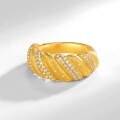 wholesale S925 Sterling Silver Gold-Plated Zircon Knitted Twist Ring for Women, Ins Minimalist Style Cross-Border Jewelry-0-1