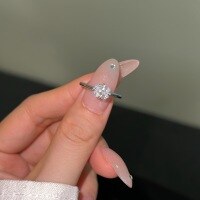 wholesale S925 Sterling Silver Cross-Border Hot Style Women's Ring, Premium Textured Oval 'Pigeon Egg' Design with Exquisite Craftsmanship and Ultra-Sparkling Effect-DY121136-SW-WH 9