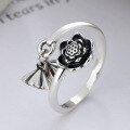 wholesale S925 Sterling Silver Vintage Tassel Lotus Pod Lotus Flower Adjustable Ring Ethnic Bohemian Style Women's Index Finger Ring-0-0