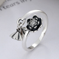wholesale S925 Sterling Silver Vintage Tassel Lotus Pod Lotus Flower Adjustable Ring Ethnic Bohemian Style Women's Index Finger Ring-711J/approx. 4.9g Adjustable opening