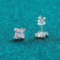 S925 Sterling Silver Full Moissanite Rectangle Stud Earrings-0-1