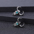 wholesale S925 Silver Designer-style Shan Hai Jing Bull Head Earrings Dark Retro Style High-end Green Agate Ear Studs Earrings-0-2