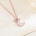 wholesale S925 Sterling Silver Mabe Pearl and Diamond Inlaid Star and Moon Necklace, Fashionable Minimalist Niche Design Collarbone Chain, Gift for Best Friend-0-1