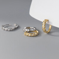 wholesale S925 Silver Heart-Shaped Diamond-Inlaid Ear Hoop Ins Style Sweet and Elegant Versatile Pavé Love Ear Clasp M03578-S925 silver pair gold 925 silver