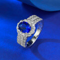 wholesale S925 Sterling Silver French-Set Simulated Sapphire 6*8 Oval Romantic Style Fashion Ring-0-1