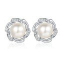 wholesale 925 Sterling Silver New Style Freshwater Pearl Earrings with Micro-Paved Moissanite, Hypoallergenic for Sensitive Ears, Small Niche Elegant Rose Earrings-0-4