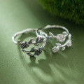 wholesale S925 Sterling Silver Thai Silver Rose Flower Leaf Branch Ring, Antique Style, Unique and Sweet Women's Index Finger Ring R01767-0-2