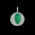 wholesale Metal: 925 Silver Gold Plated Pendant with High Carbon Diamond, Muzo Green Natural Chalcedony, New Chinese-style Necklace for Women-0-0