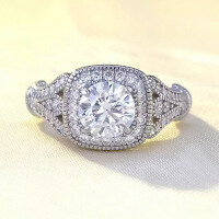 wholesale S925 silver classic new one-carat simulated diamond ring for women, versatile and fashionable-R655 White Diamond No. 8