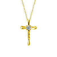 Sterling Silver Women's Cross Necklace with Moissanite Pendant-Cross necklace (gold)  30-point moissanite
