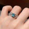 wholesale S925 Sterling Silver Vintage Lace Craft Light Sea Blue Gemstone Ring High-End Vintage Mallard Style Diamond Ring-0-0