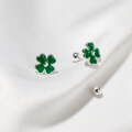 wholesale S925 Sterling Silver Fresh and Sweet Minimalist Design Green Four-Leaf Clover Threaded Ear Studs M05833-0-0