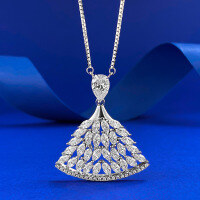 wholesale Metal S925 silver necklace small skirt fan-shaped necklace for women with adjustable tail, hot-sellingINS style for dropshipping-N060 Fan-Shaped Necklace 925 Silver