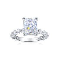 wholesale S925 Sterling Silver Cross-Border Accessories Rectangular 5A Ice Princess Zirconia Women's Ring, Ultra Sparkly High-End Sense of Light Luxury-Platinum US size 5#