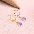 wholesale 925 Sterling Silver Japanese-style Light Jewelry Natural Bud Amethyst Dangling Earrings Ear Cuffs for Women, Detachable Earrings-0-3