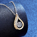 S925 Silver Moissanite Necklace, Teardrop Pendant with Moving Heart Design, Wholesale-0-0