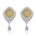 wholesale S925 Sterling Silver New Designer High Carbon Diamond 6*6 Yellow Diamond Stud Earrings for Women Light Luxury Jewelry-0-5