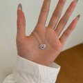 wholesale S925 Sterling Silver Crossed Square Zirconia Heart Pendant Necklace for Women, Minimalist and Chic Collarbone Chain-0-3